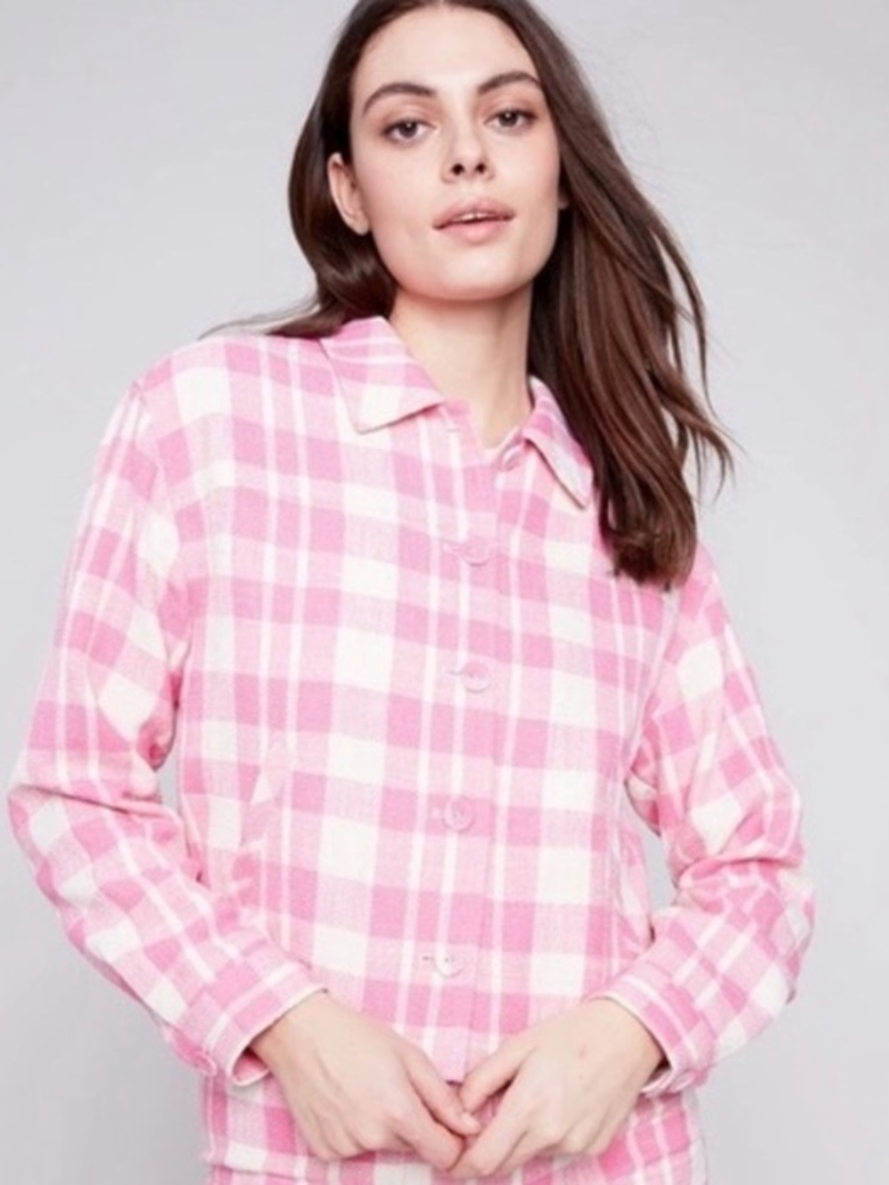 Charlie B cute pink & white checkered jacket NWT